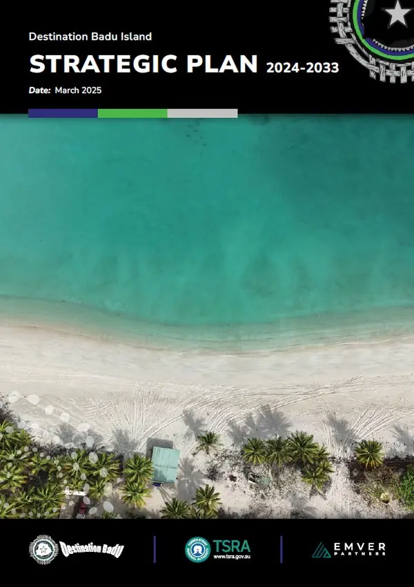 Cover of the Destination Badu Island Strategic Plan 2024–2033, developed by Emver Partners